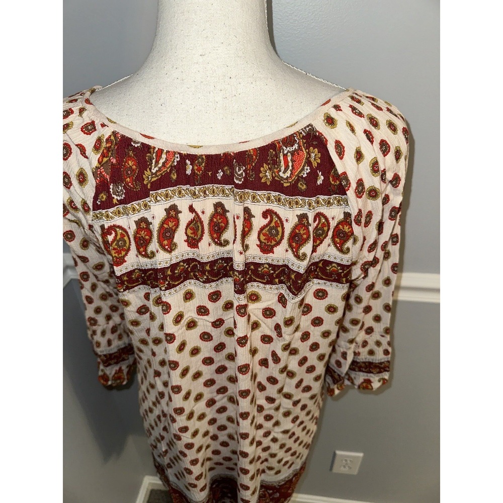 Altar'd State Top Womens L Tunic Peasant Blouse Paisley Scoop Neck 100% Viscose - Picture 2 of 10